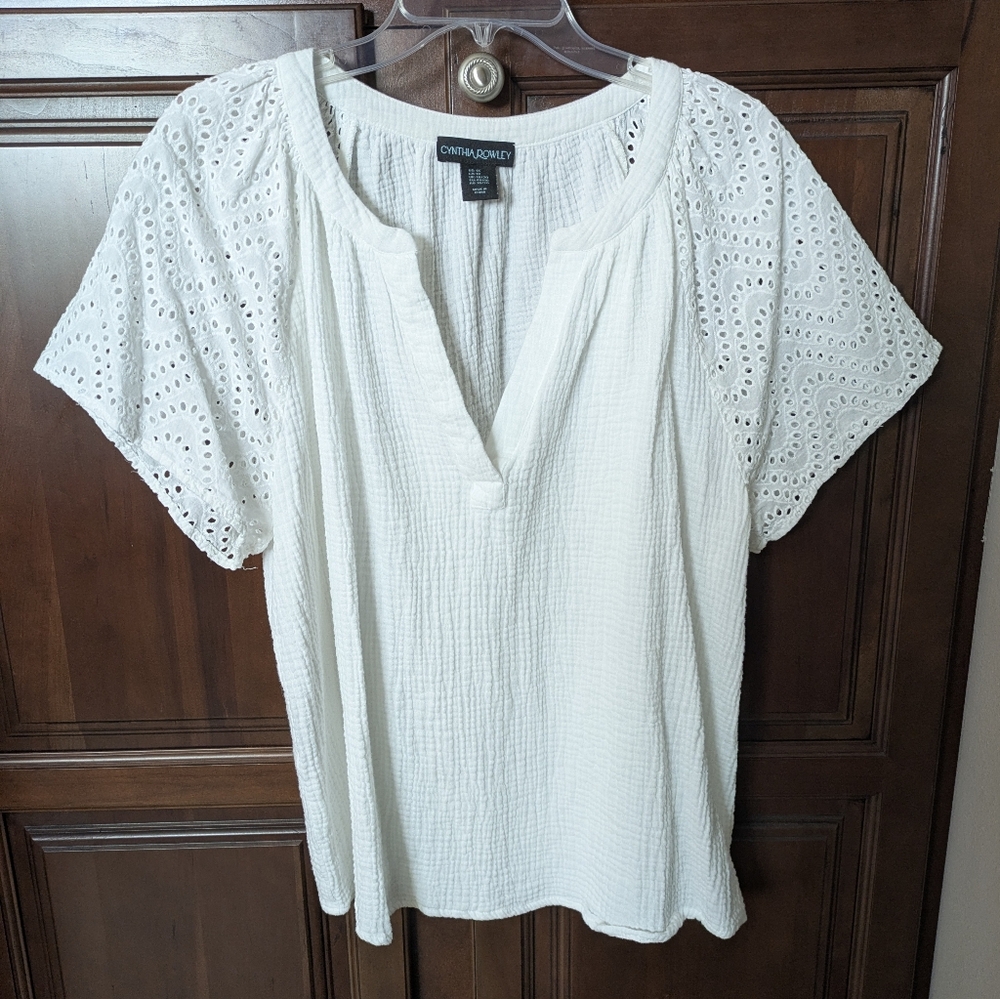 Cynthia Rowley White Cotton Top With Eyelet Sleeves